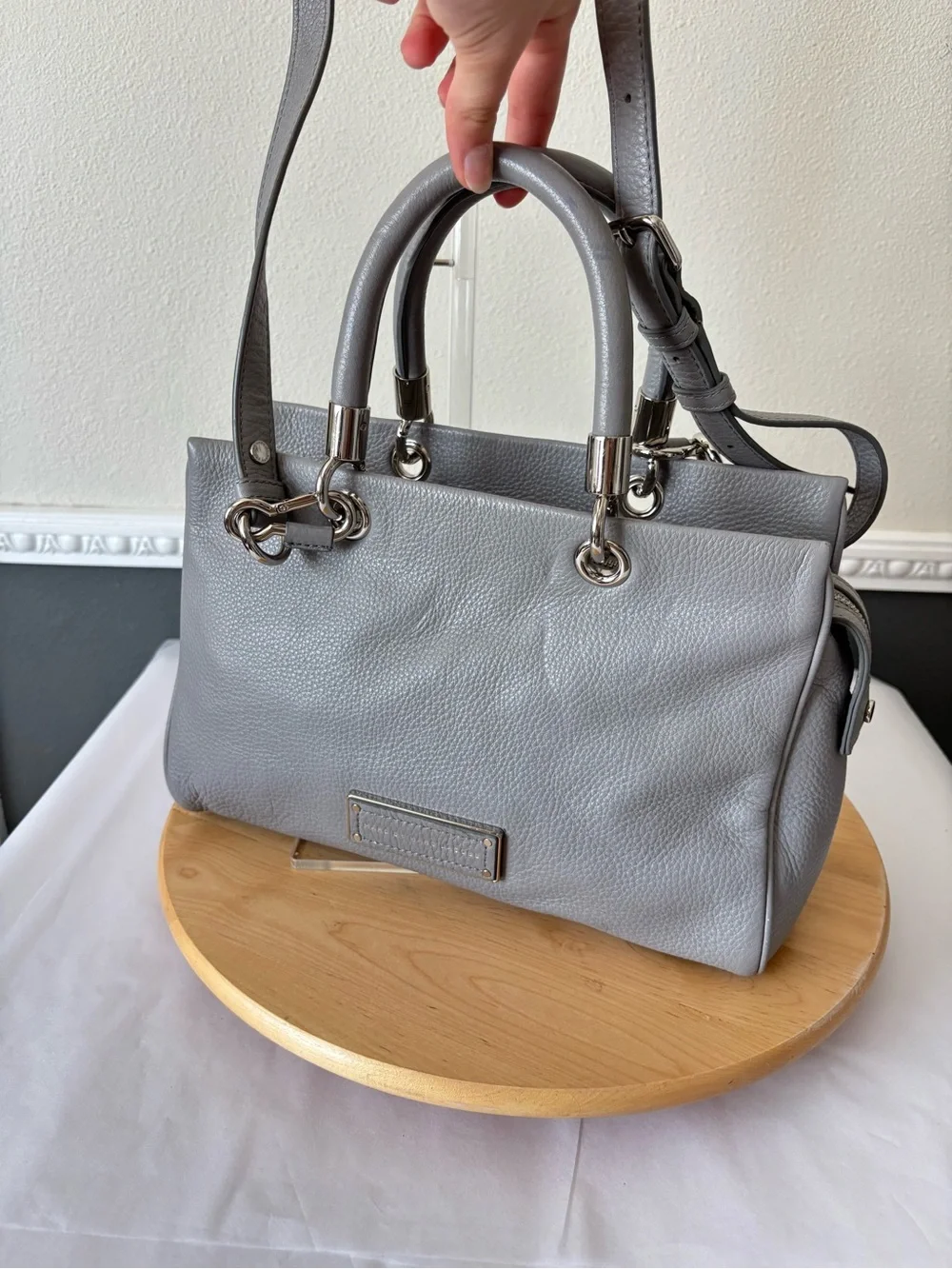 Marc Jacobs Too Hot to Handle Light Gray Pebbled Leather Satchel Crossbody